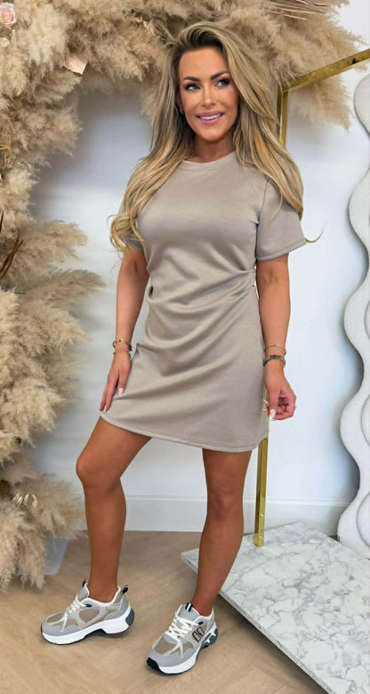 GINA GETAILLEERD SHIRT DRESS TAUPE