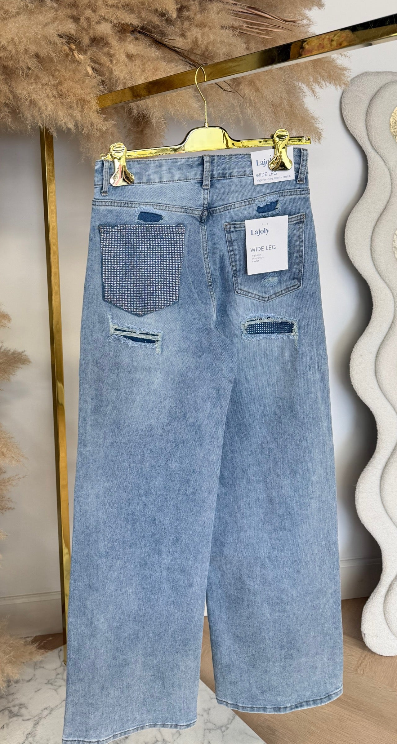GLITTER POCKET WIDE LEG JEANS 0071-1 DENIMBLUE