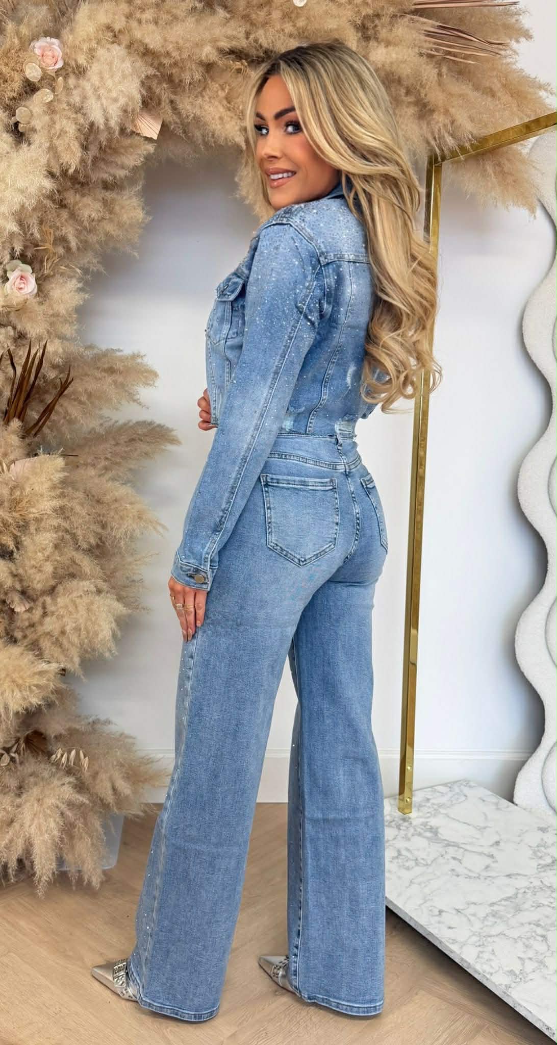 GLITTERY CROPPED DENIM JACKET 8640 JEANSBLUE