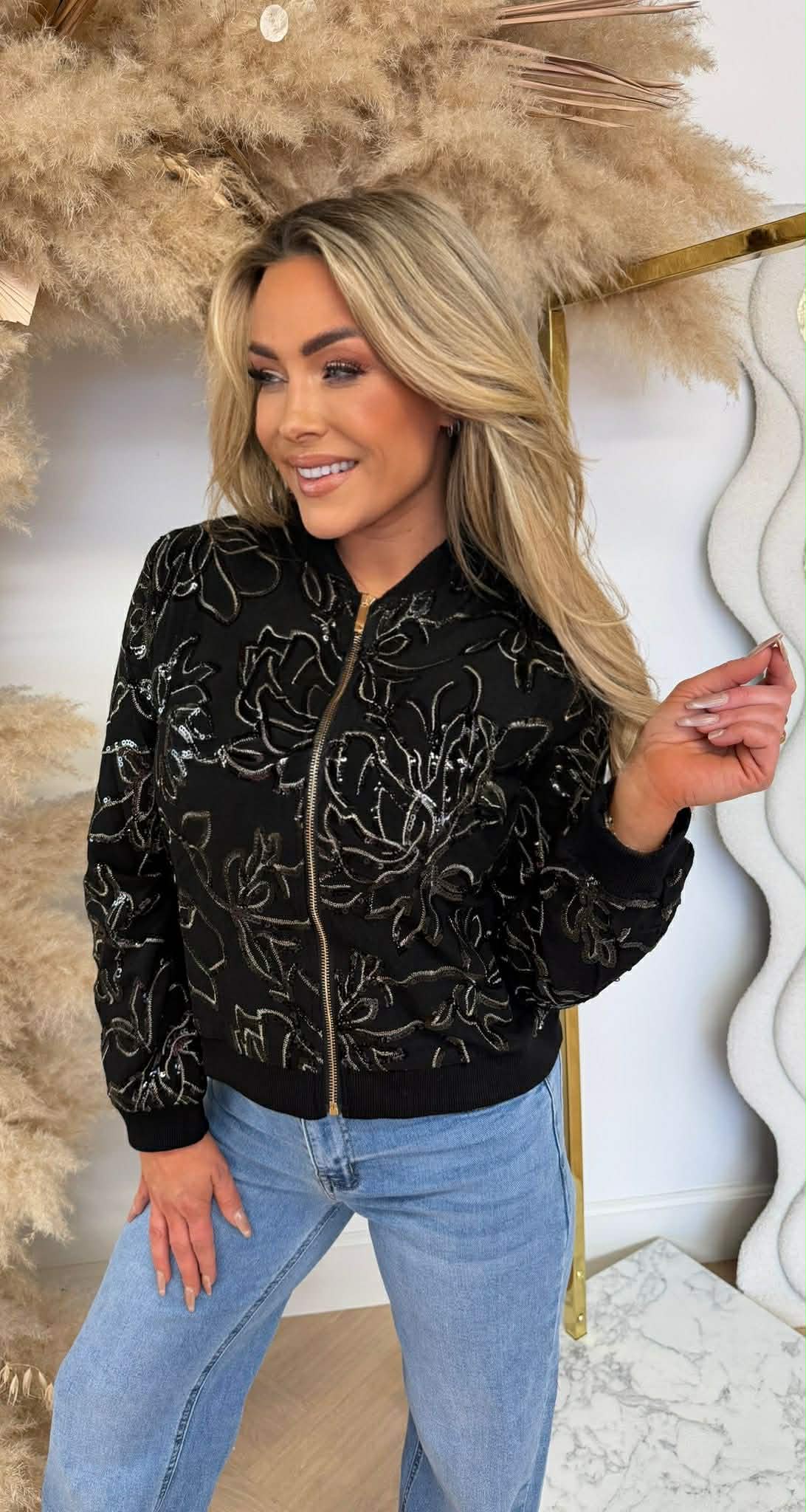 GOLDY SEQUIN VESTJE 17467 BLACK