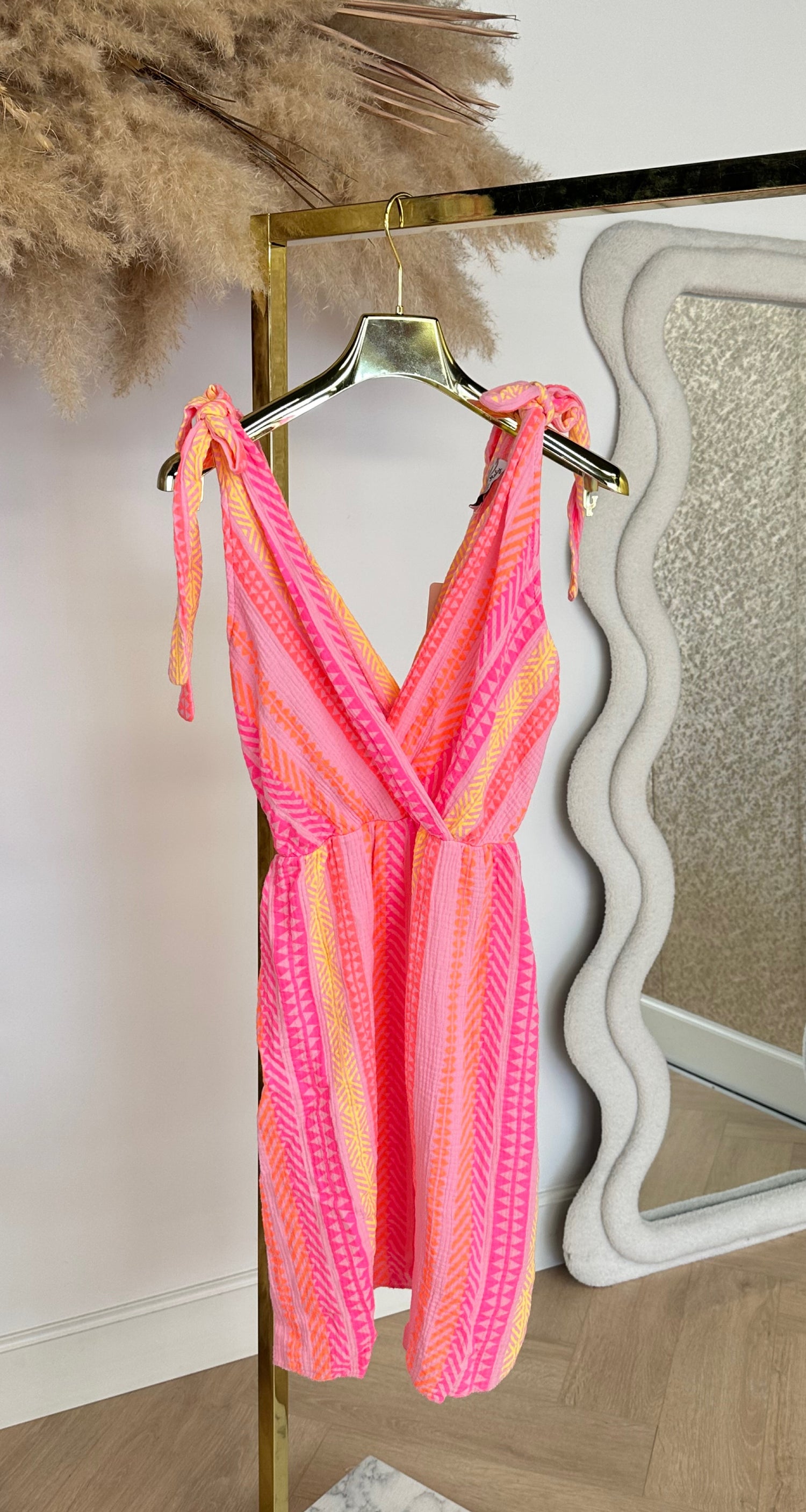 IBIZA KNOOP COTTON DRESS PINK
