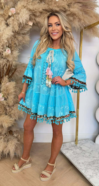 IBIZY SEQUIN DRESS BLUE