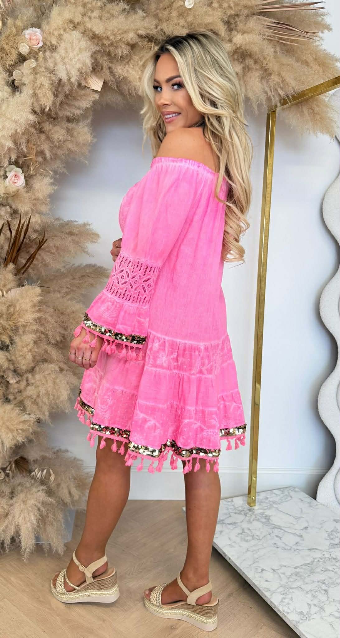 IBIZY SEQUIN DRESS NEONPINK