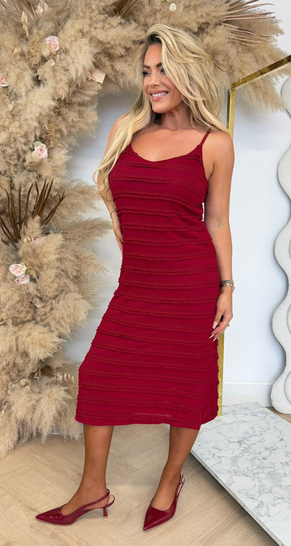 YENSI ROUCHE SPAGHETTI DRESS WINE