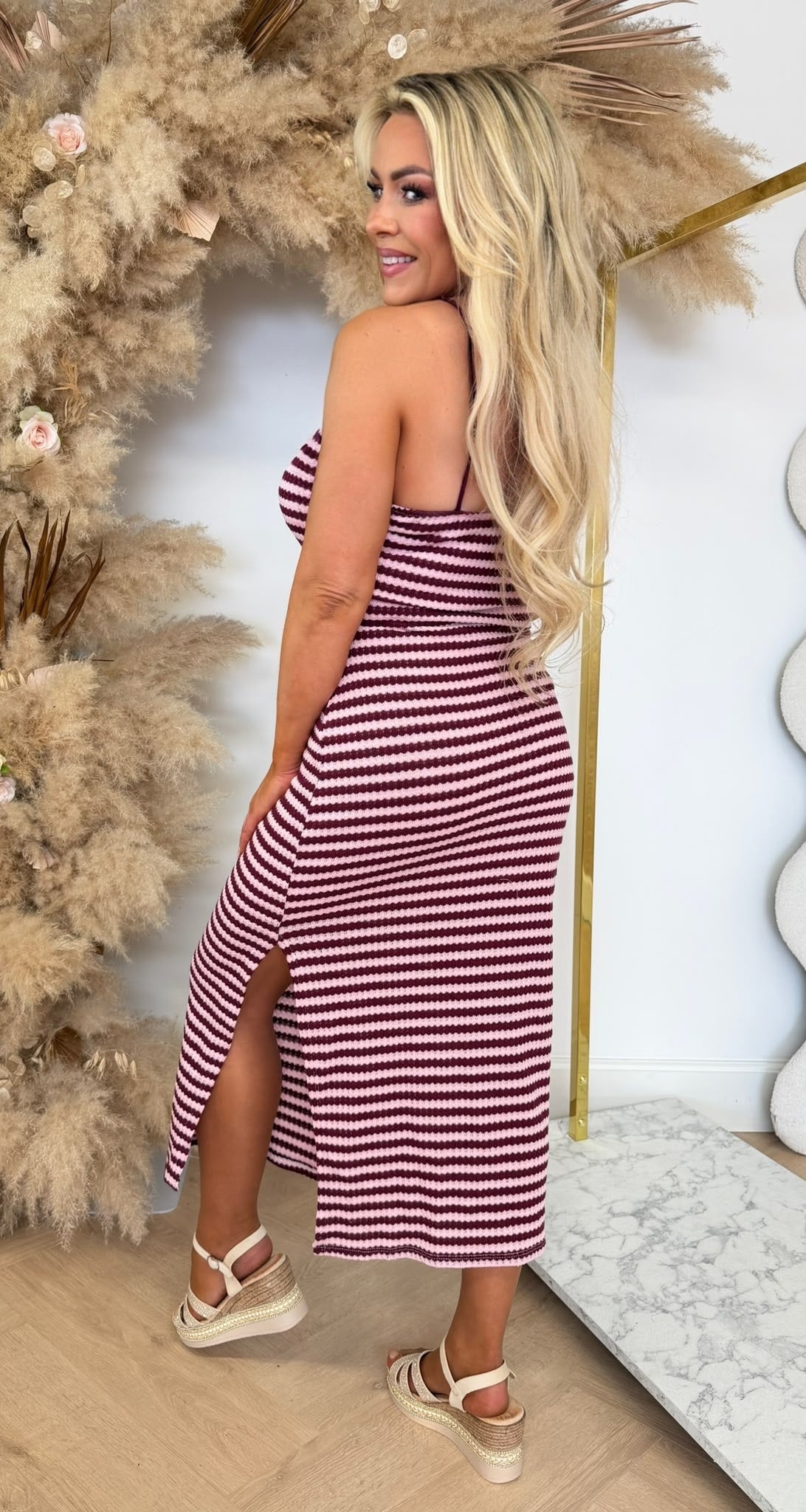 SUNNY STRIPE SPLIT DRESS PURPLE