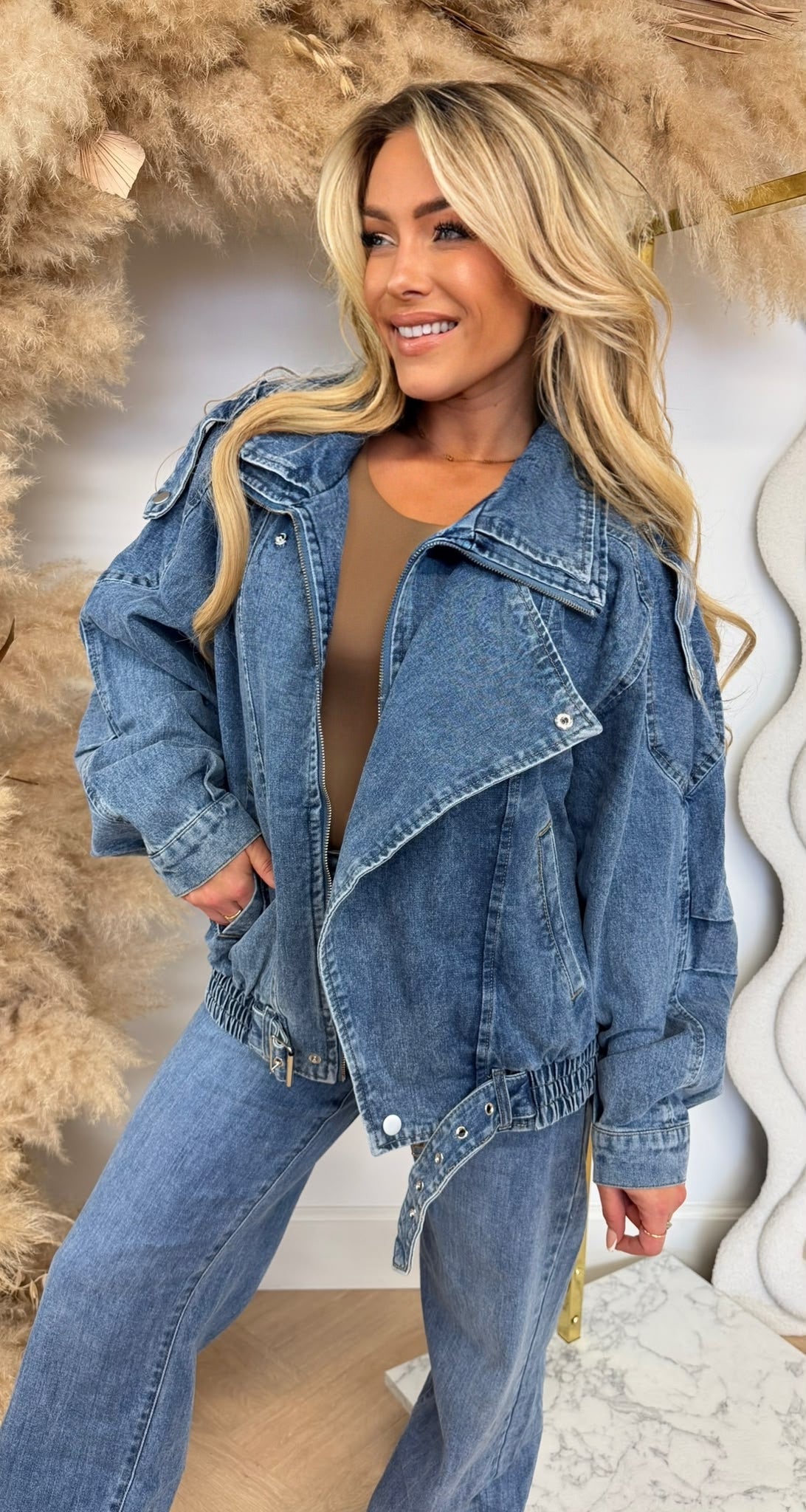 OVERSIZED DENIM BIKER JACKET 646 DARKDENIM