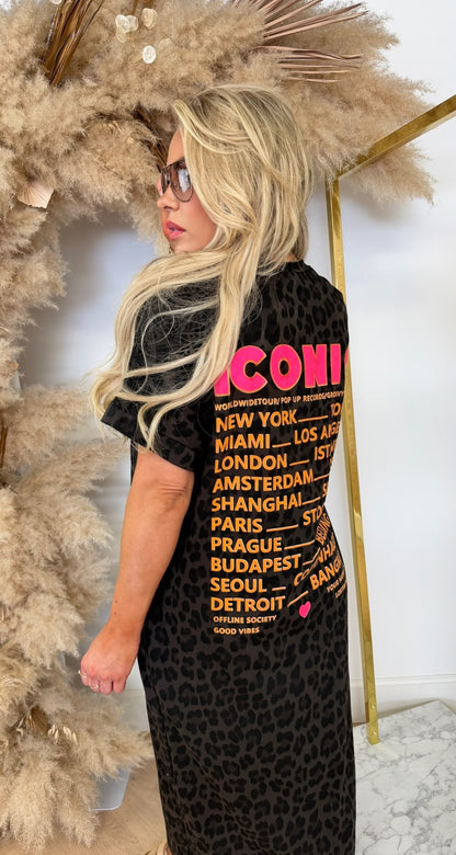 ICONIC TEKST LONG DRESS DARKTAUPE