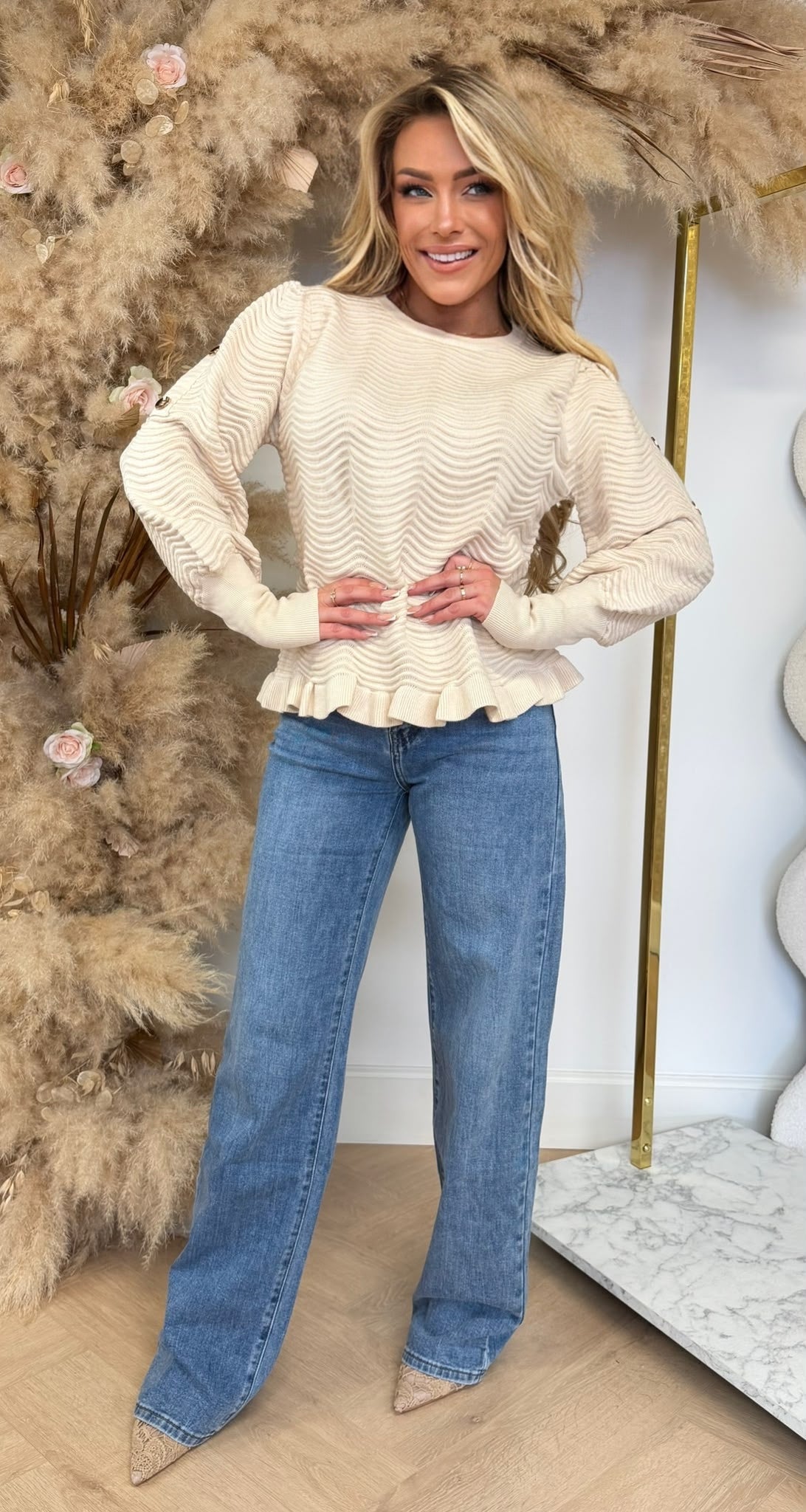 WAVE RIBBEL BUTTON SWEAT 16169 APRICOT