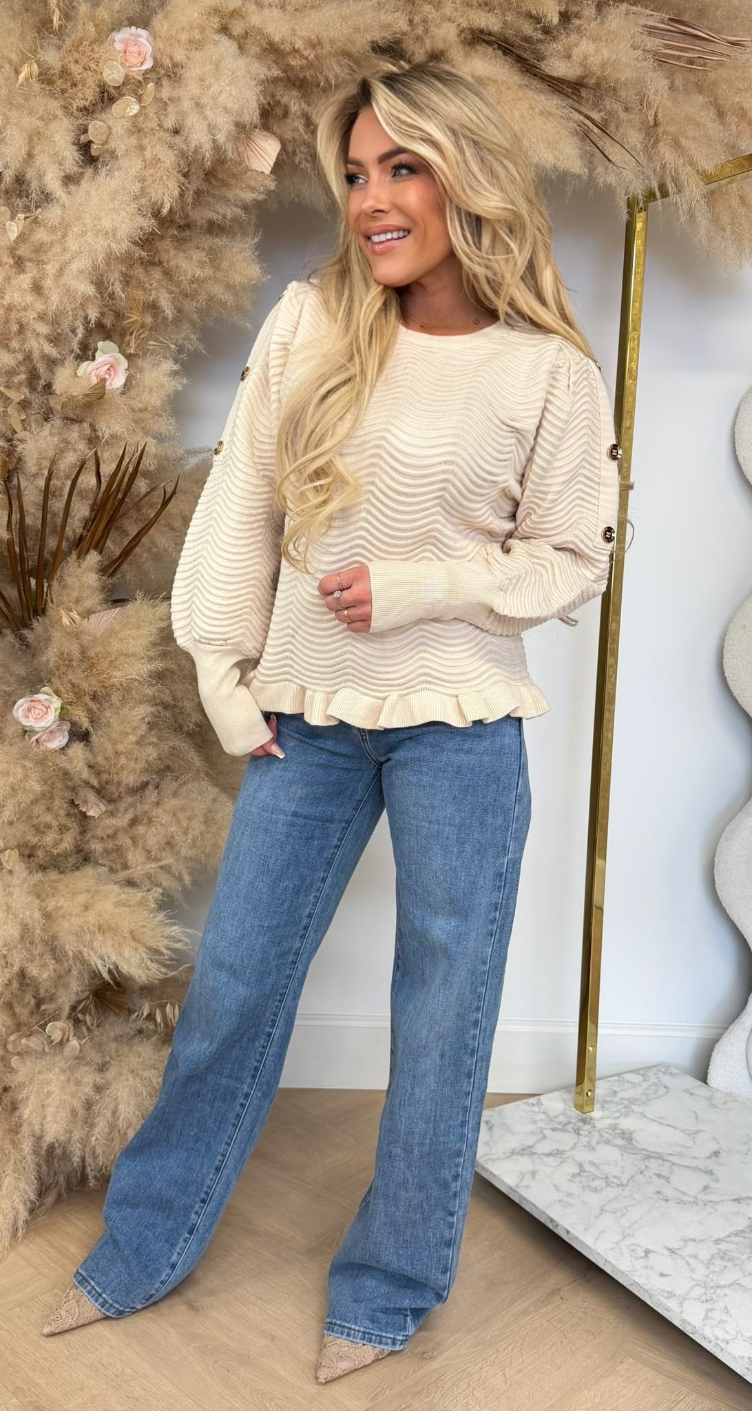 WAVE RIBBEL BUTTON SWEAT 16169 APRICOT