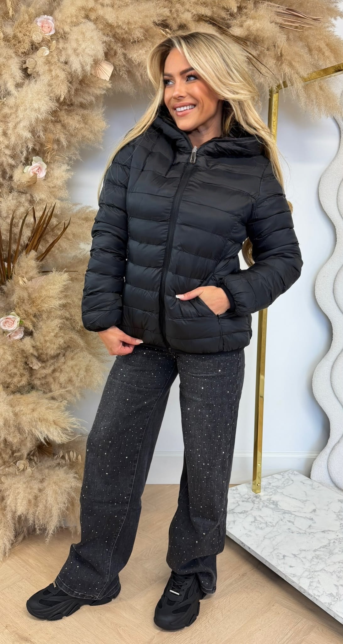 REVERSIBLE FAKE FUR PUFFER JACKET 9569 BLACK