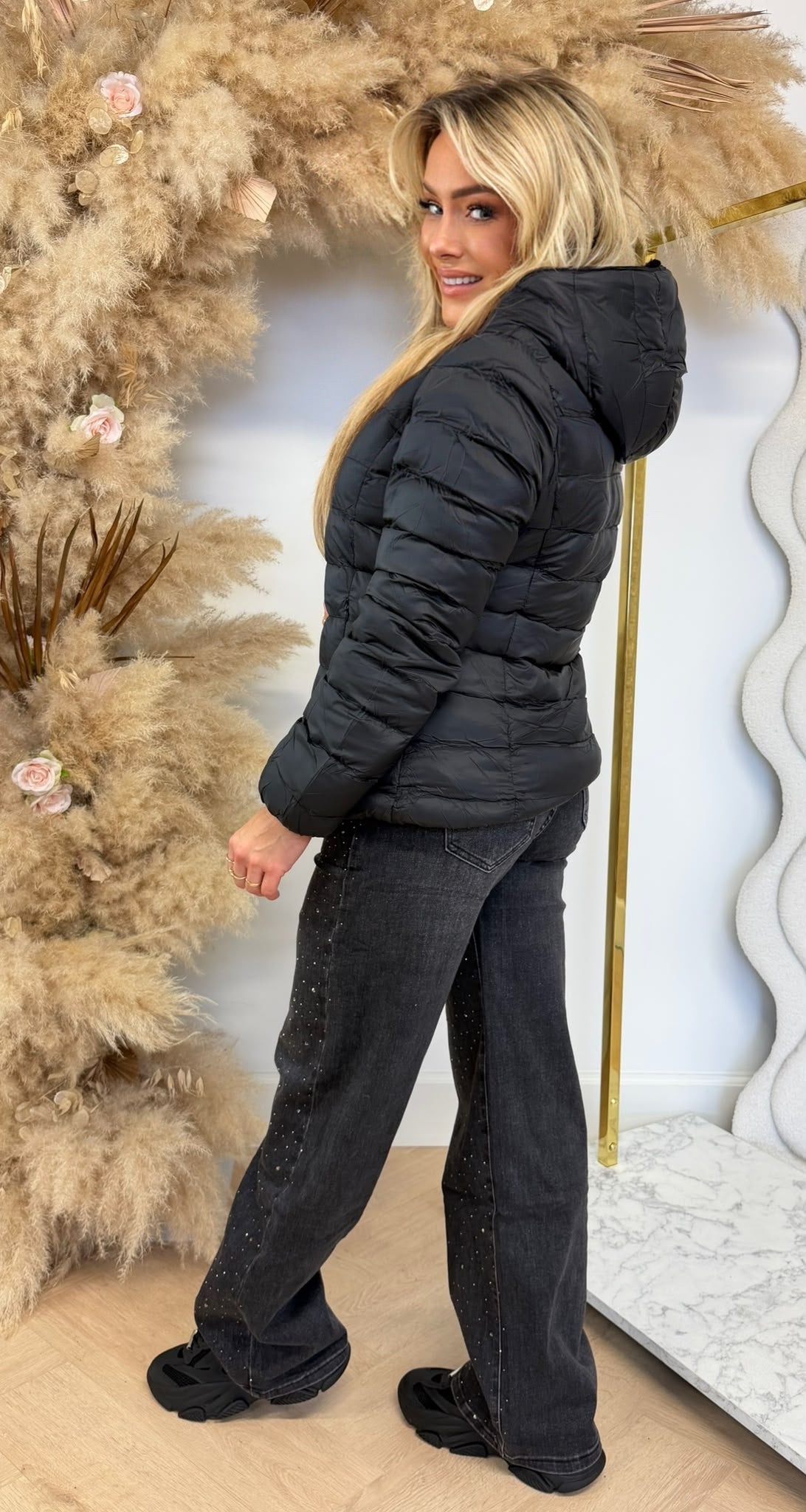 REVERSIBLE FAKE FUR PUFFER JACKET 9569 BLACK