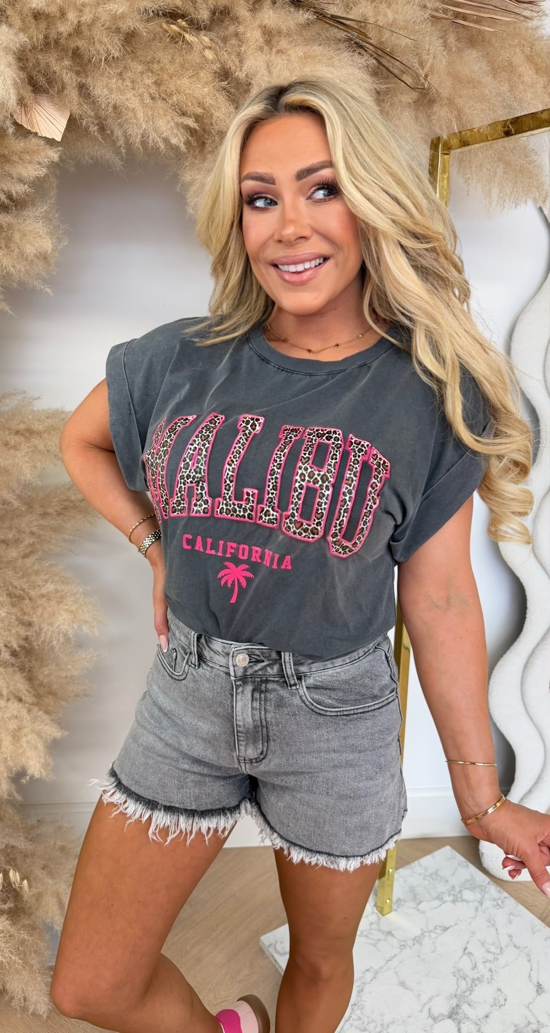 MALIBU LEOPARD TEKST SHIRT 690010-137 GREY