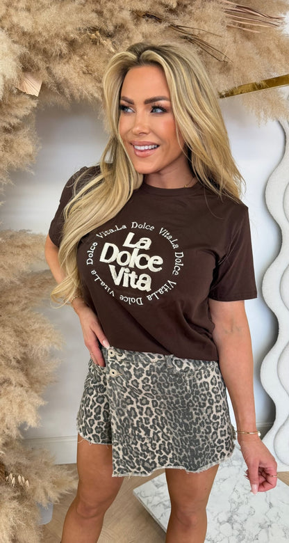 LA DOLCE VITA TEDDY TEKST TEE 1026 CHOCO