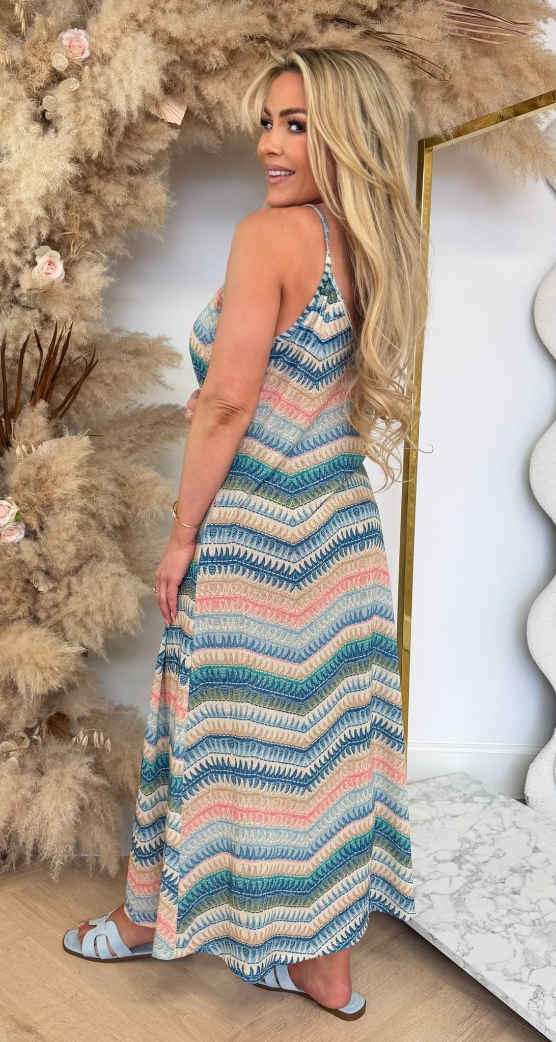 ASHLEY PRINT LUREX DRESS BLUE