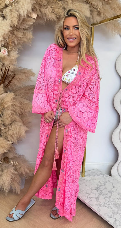 LACE BEACHY BIKINI COVER NEONPINK
