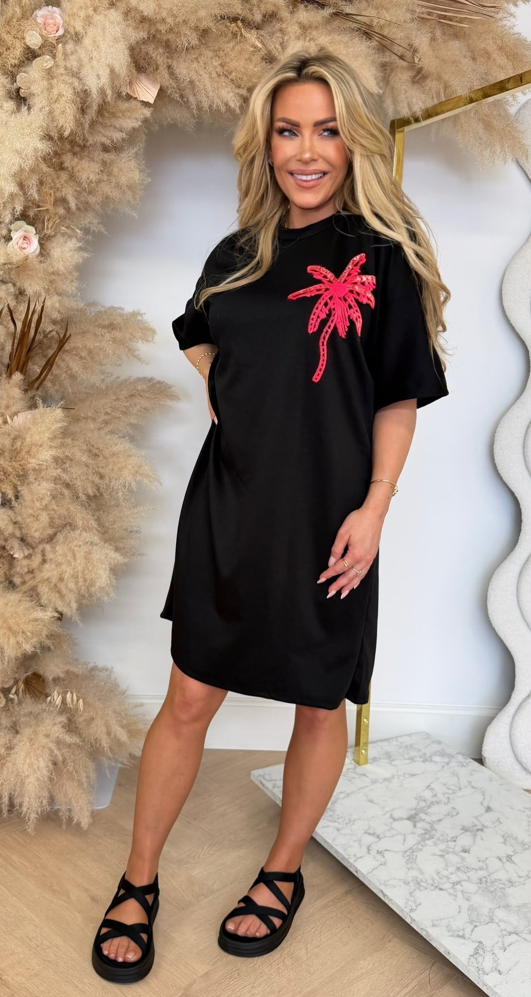 PALM TEE DRESS BLACK
