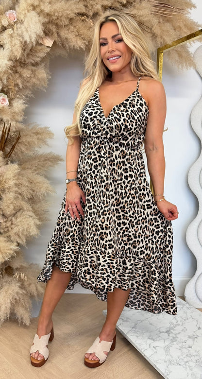 SO SUMMERY PRINT DRESS BEIGE/LEOPARD