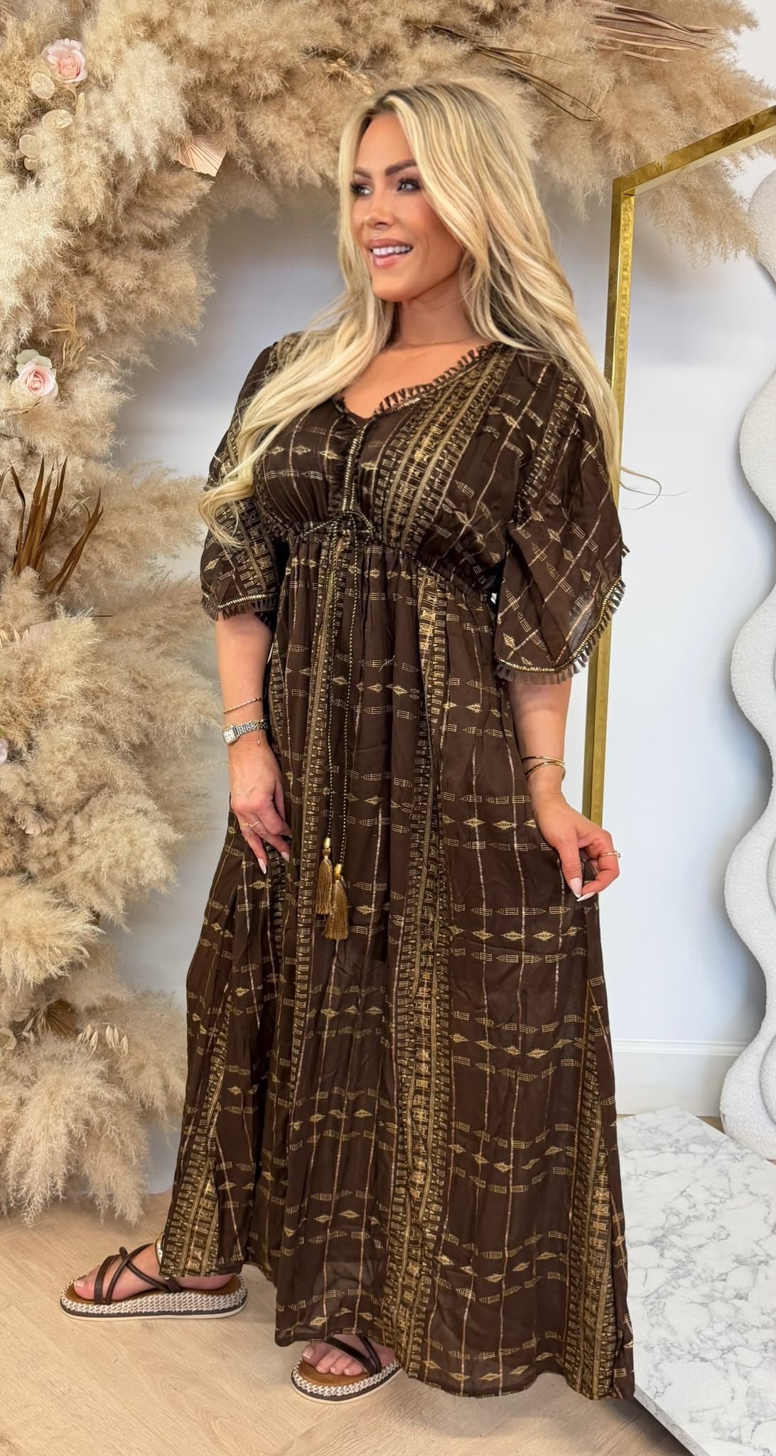 LEANE IBIZA BOHI MAXI DRESS 914 CHOCO