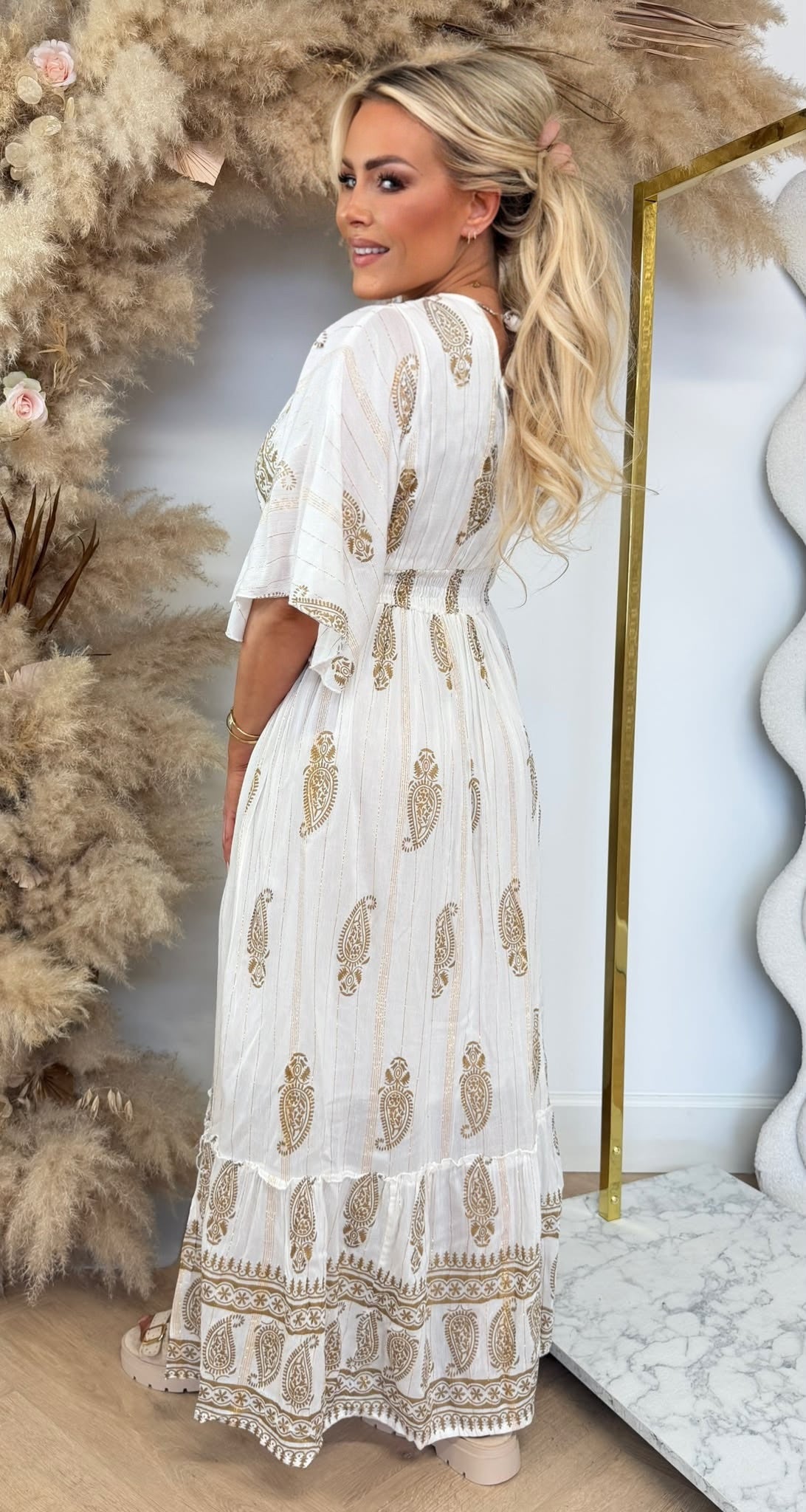 DOLCY GOLDEN DETAIL MAXI DRESS 244056 BEIGE