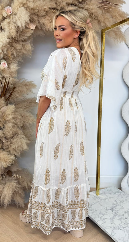 DOLCY GOLDEN DETAIL MAXI DRESS 244056 BEIGE