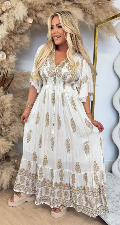 DOLCY GOLDEN DETAIL MAXI DRESS 244056 BEIGE
