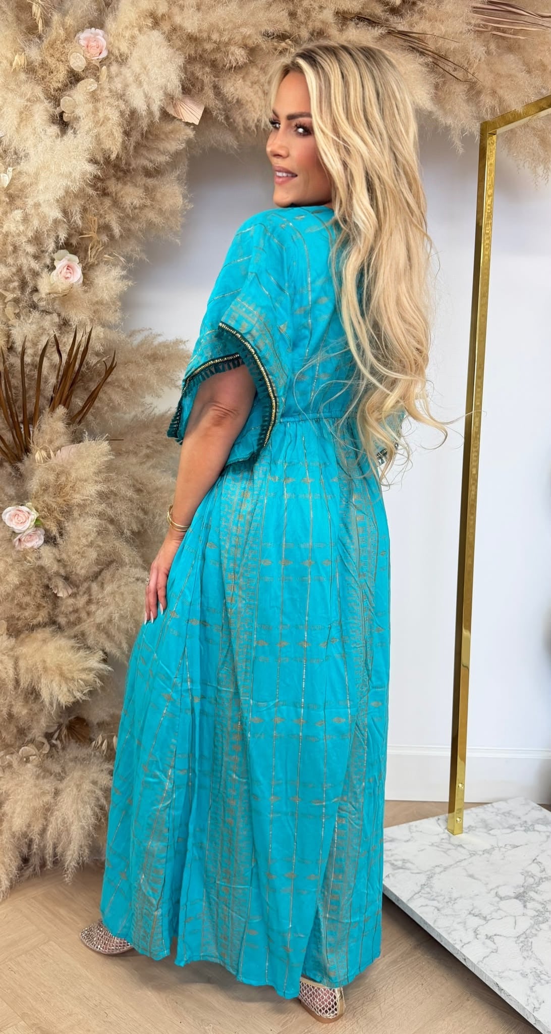 LEANE IBIZA BOHI MAXI DRESS 914 TURQUOISE
