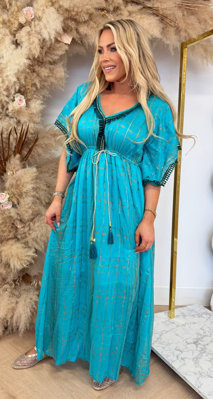 LEANE IBIZA BOHI MAXI DRESS 914 TURQUOISE