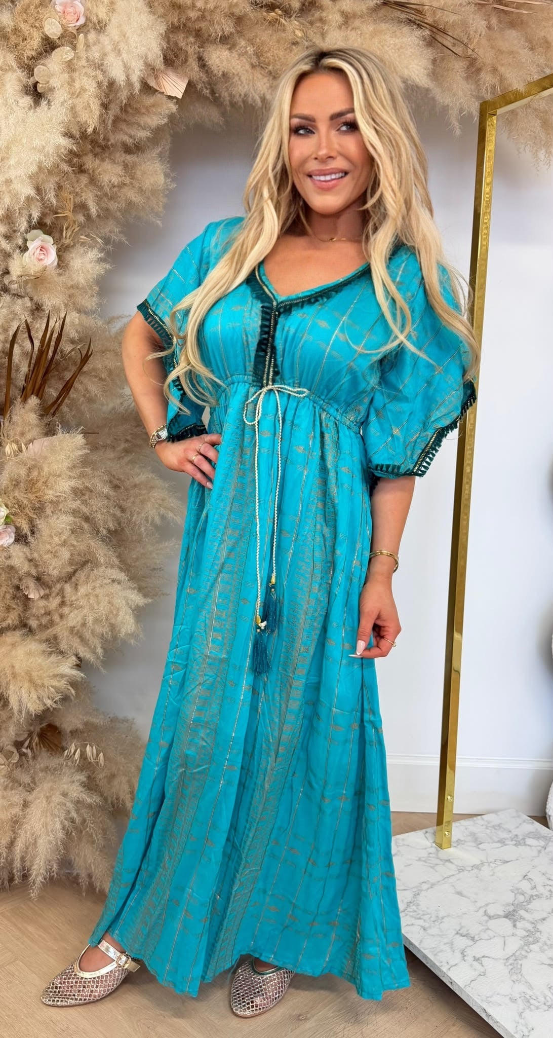 LEANE IBIZA BOHI MAXI DRESS 914 TURQUOISE