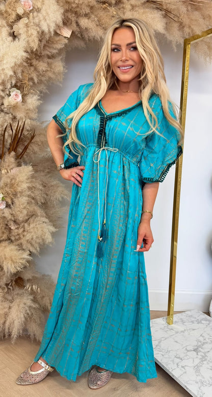 LEANE IBIZA BOHI MAXI DRESS 914 TURQUOISE