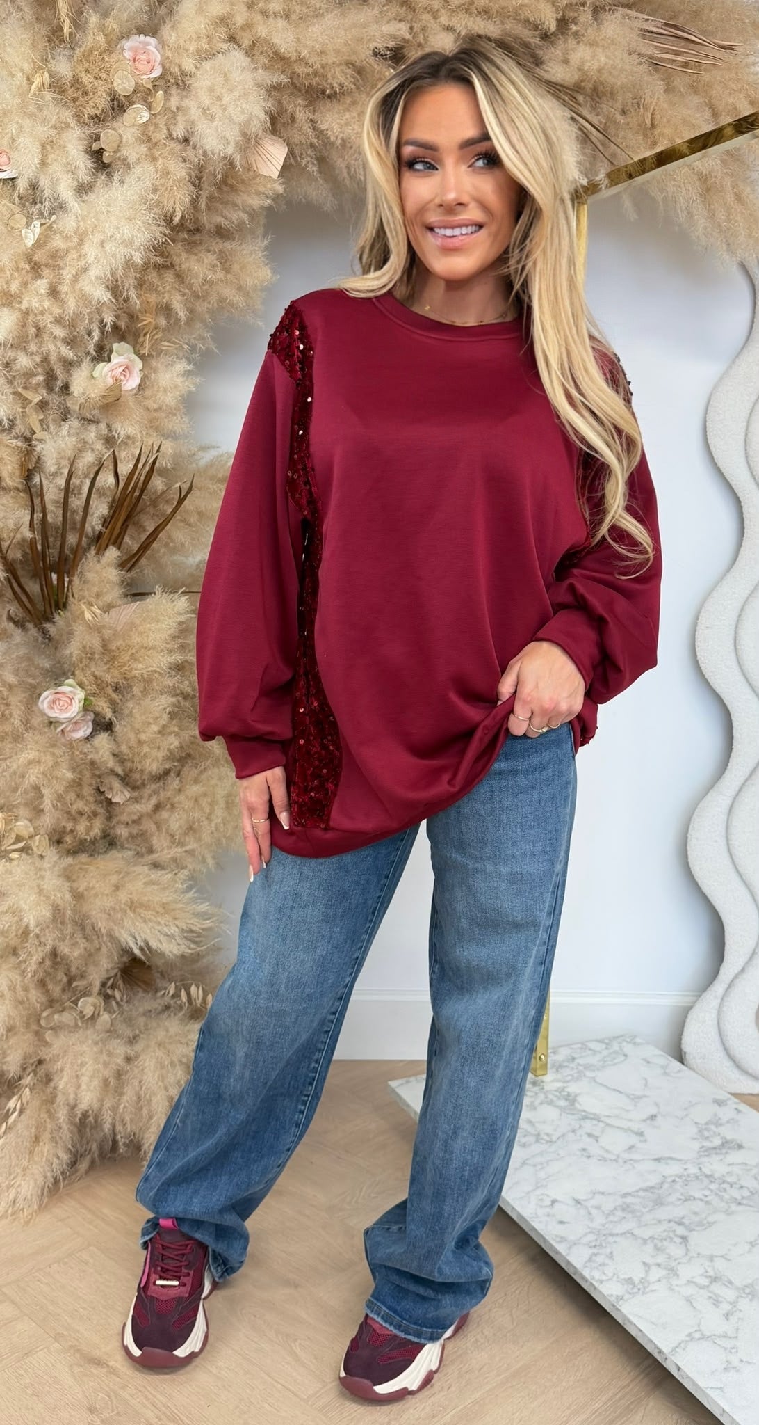 SEQUIN SWEATER BORDEAUX