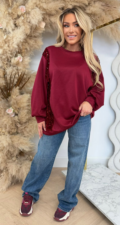 SEQUIN SWEATER BORDEAUX