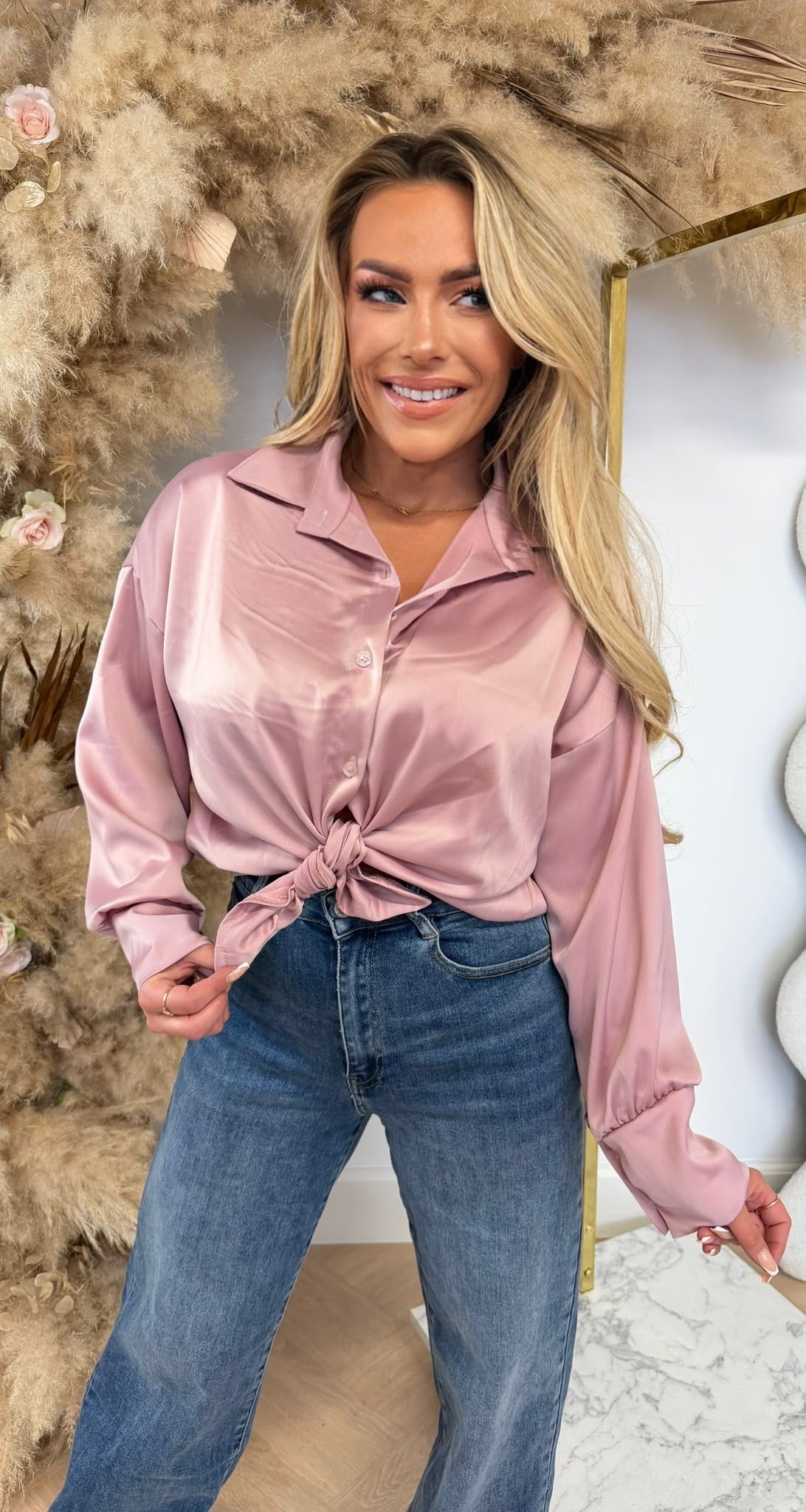 SATIN KNOOP BLOUSE PINK