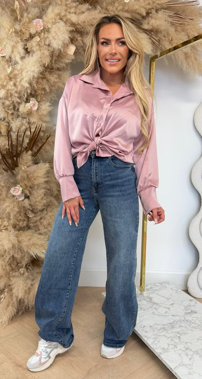 SATIN KNOOP BLOUSE PINK