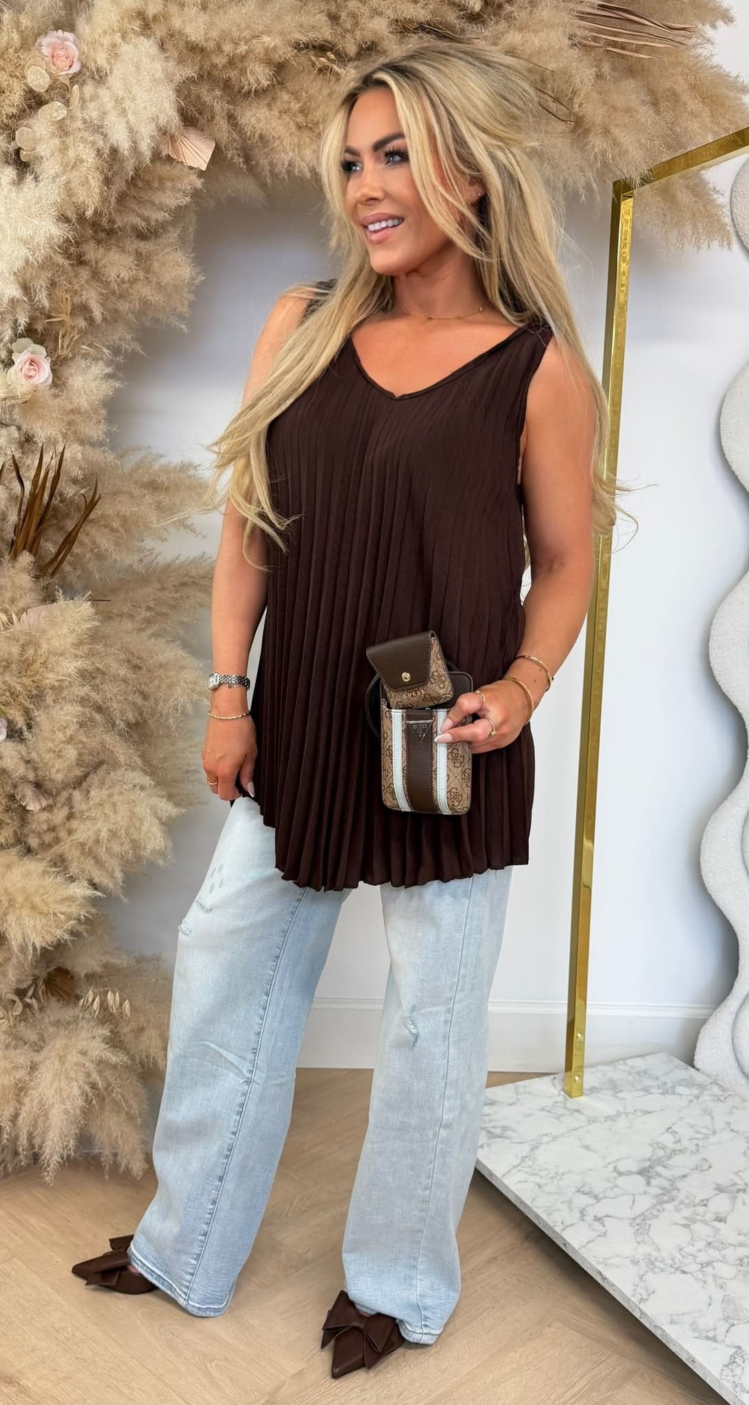 PERFECT PLISSE TOP CHOCO