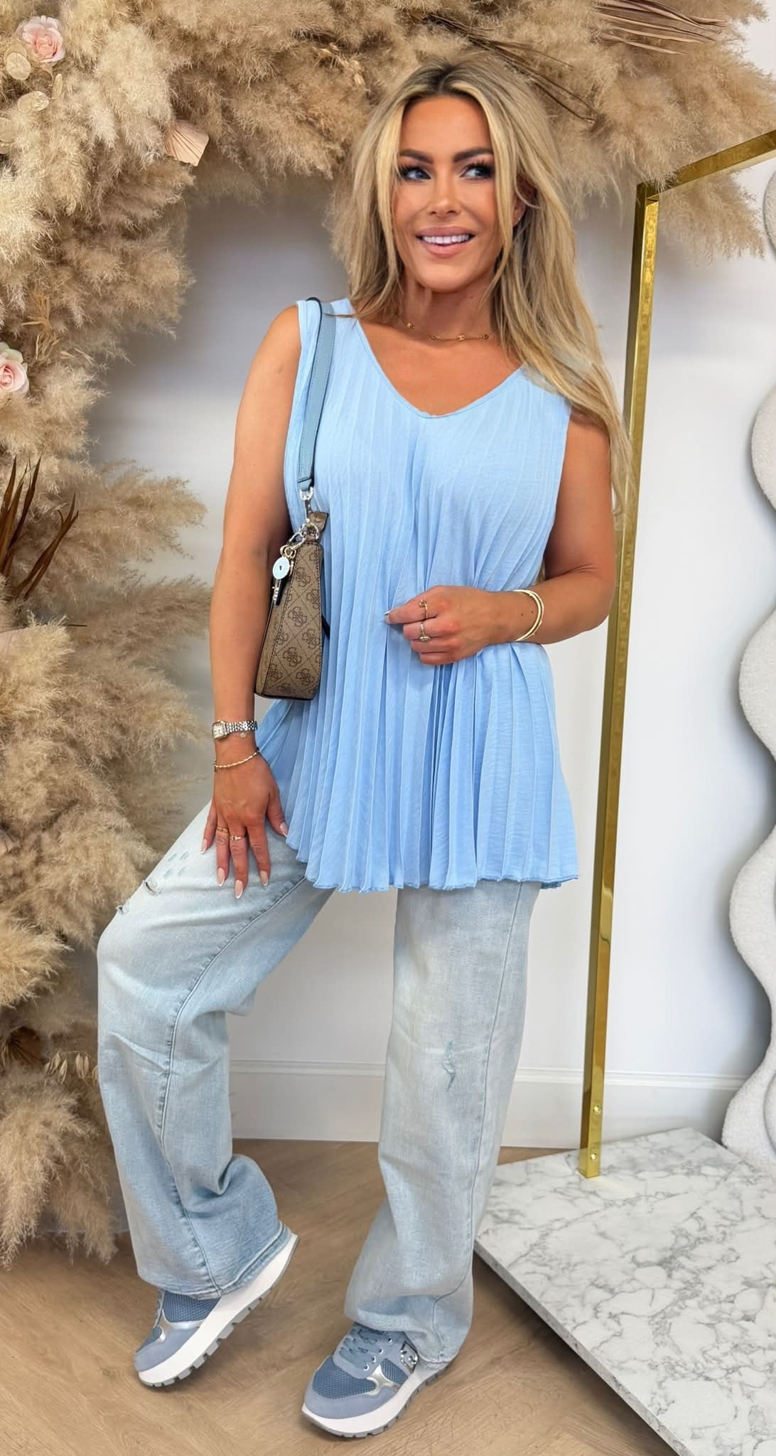 PERFECT PLISSE TOP ICEBLUE