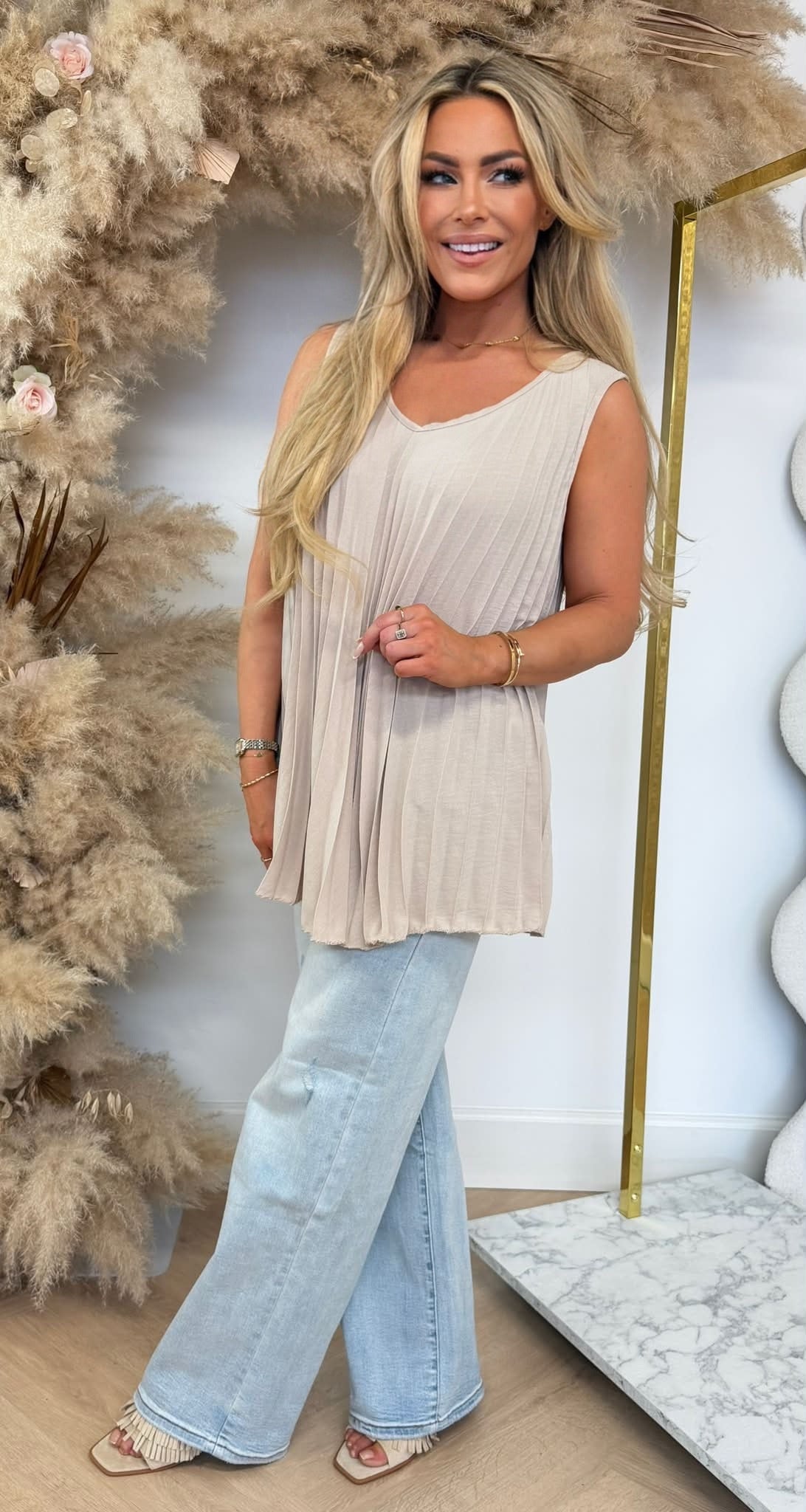 PERFECT PLISSE TOP BEIGE