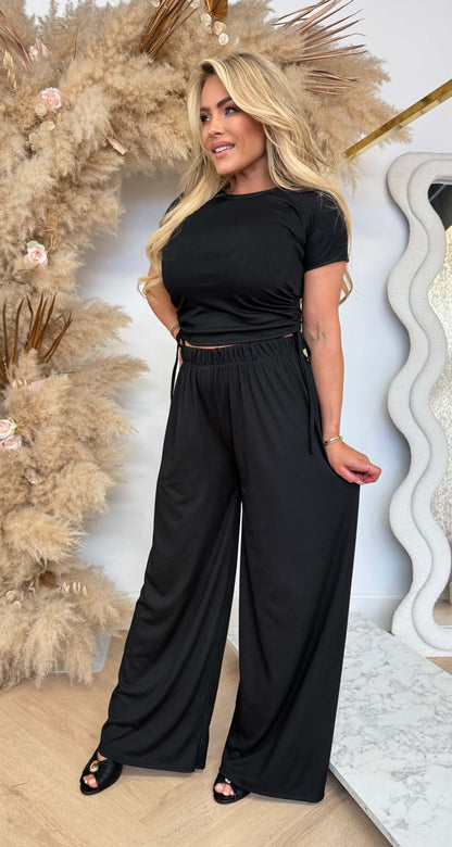 CROPPED RIBBED SET BLACK