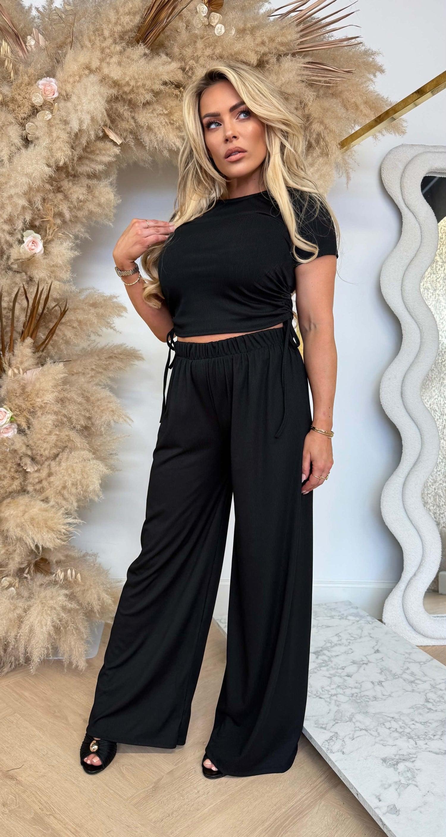 CROPPED RIBBED SET BLACK