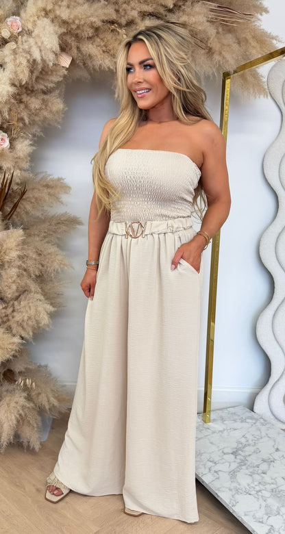 SANDY BELT STRAPLESS JUMPSUIT BEIGE