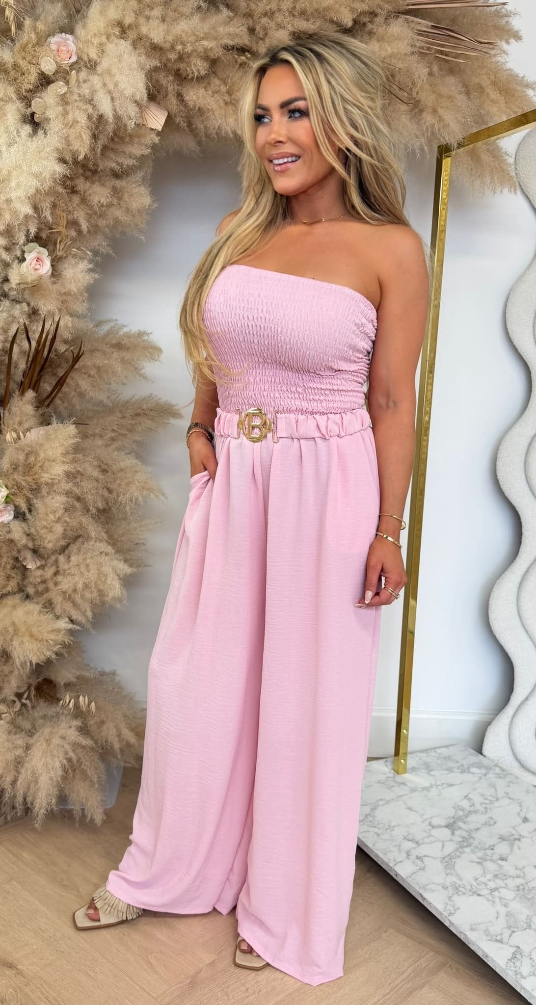 SANDY BELT STRAPLESS JUMPSUIT PINK