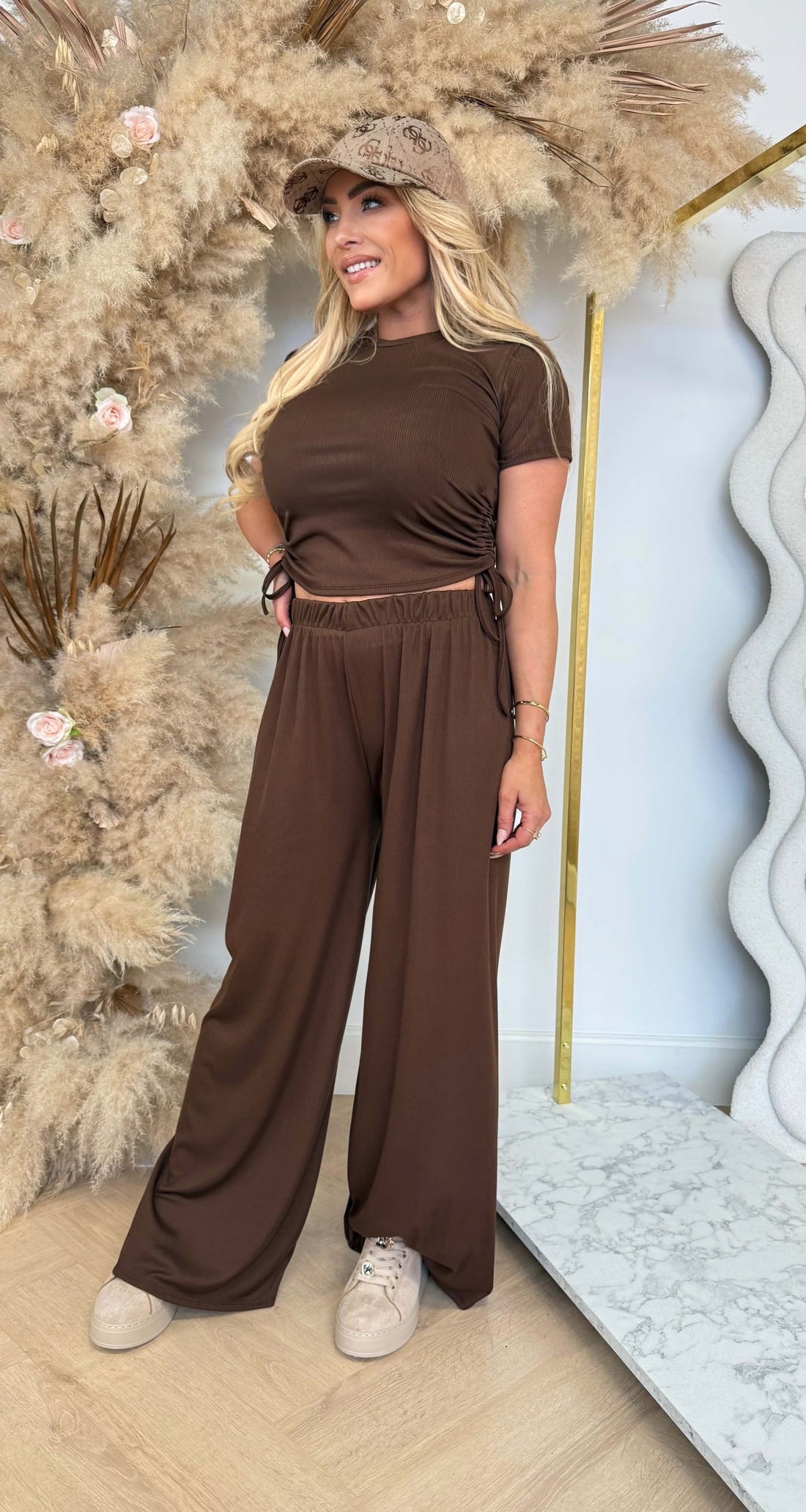 CROPPED RIBBED SET CHOCO