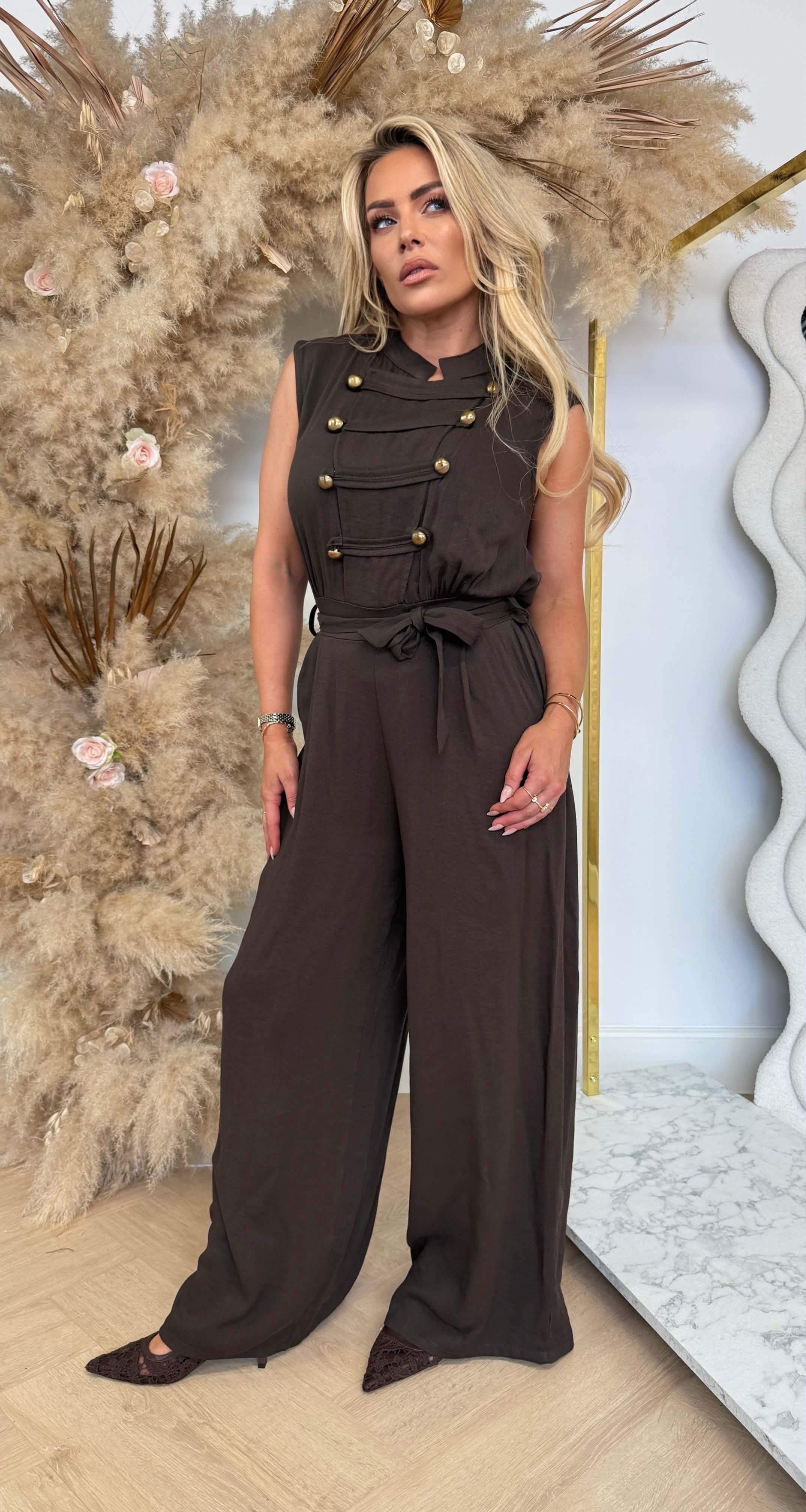 CHIQUE BUTTON JUMPSUIT CHOCO