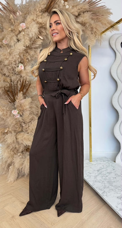 CHIQUE BUTTON JUMPSUIT CHOCO