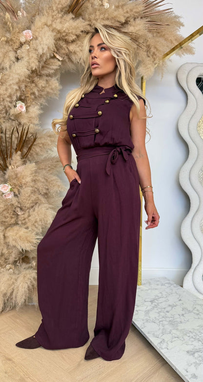 CHIQUE BUTTON JUMPSUIT WINE