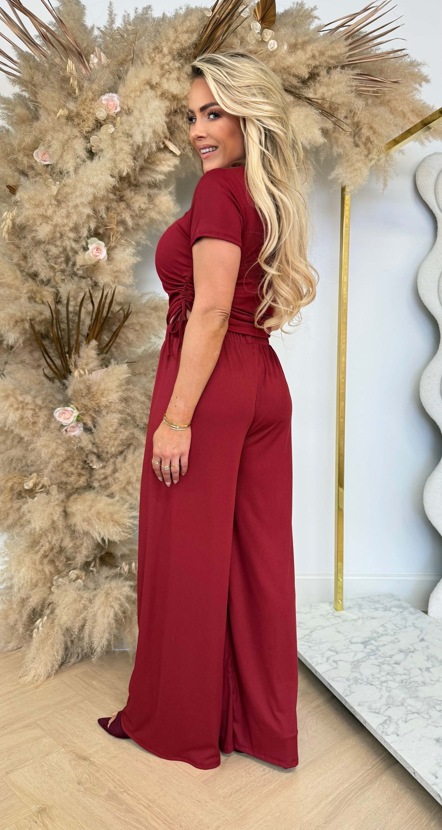 CROPPED RIBBED SET BORDEAUX