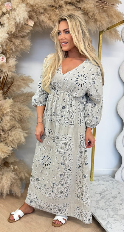 VERONA PRINT MAXI DRESS BEIGE