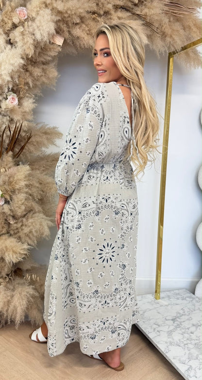 VERONA PRINT MAXI DRESS BEIGE