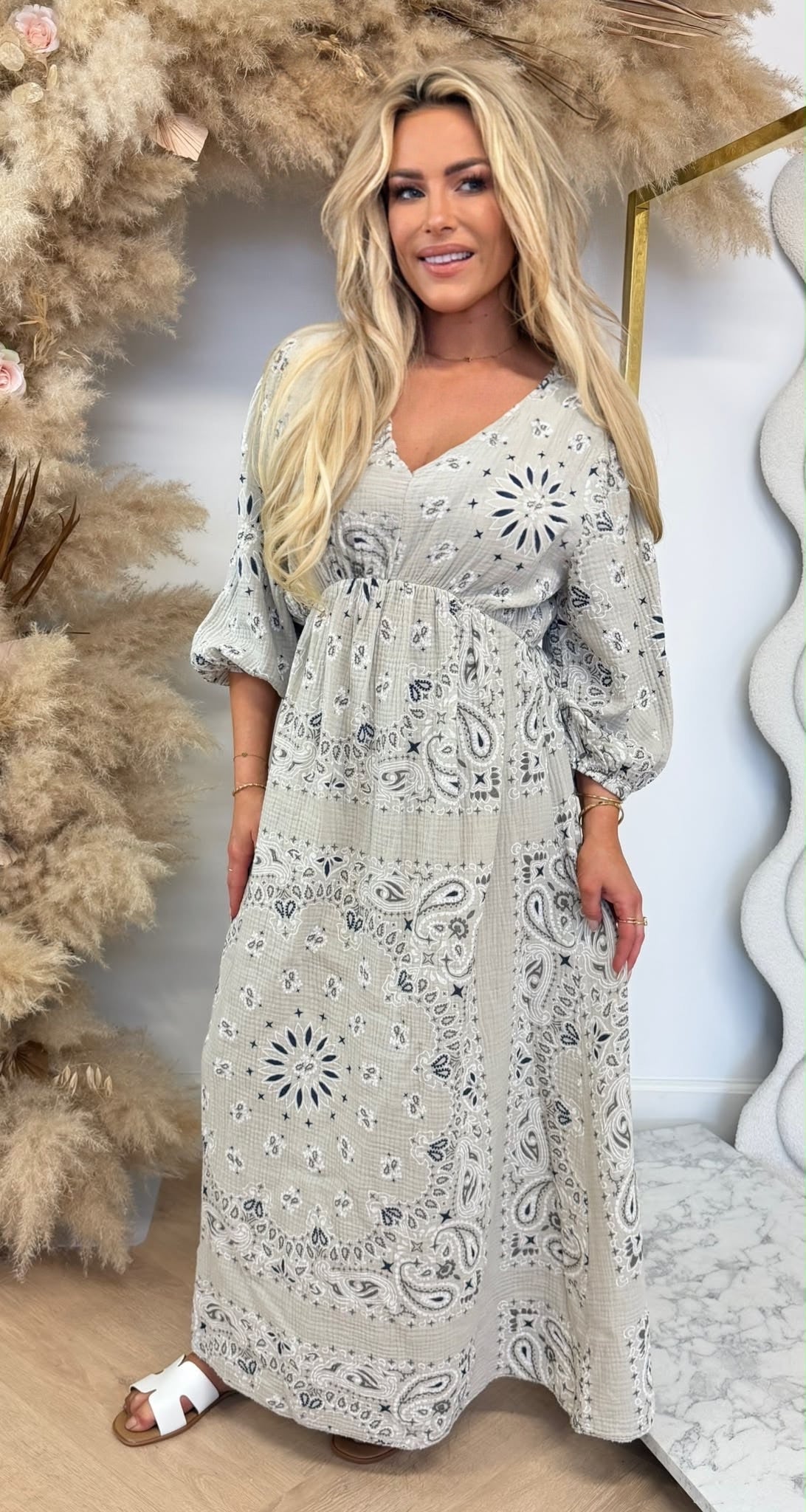 VERONA PRINT MAXI DRESS BEIGE