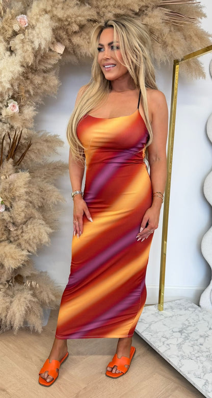ELISE COLOURY SPAGHETTI DRESS ORANGE