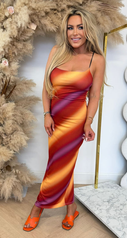ELISE COLOURY SPAGHETTI DRESS ORANGE